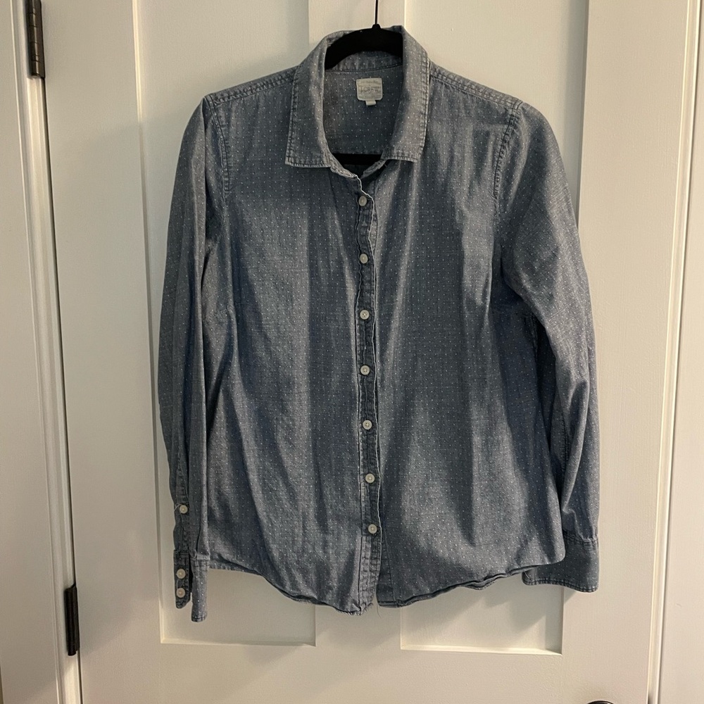 Jcrew chambray polka dot button down shirt